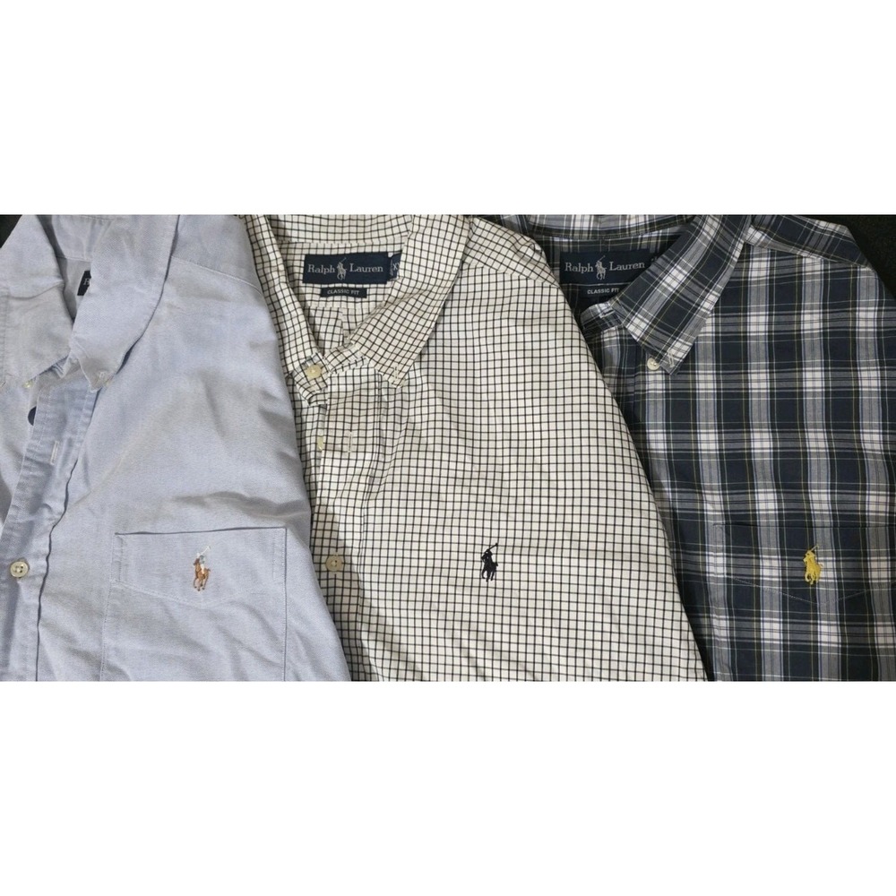 3 Ralph Lauren Polo Solid Shirt Check Plaid Long Sleeve Button Front Men Classic